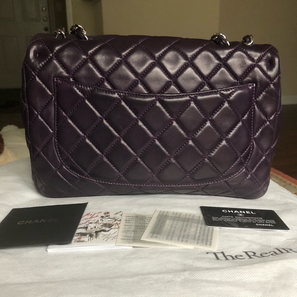 SOLD**Chanel Classic Jumbo Dark Purple Flap Bag - Picture 2 of 15